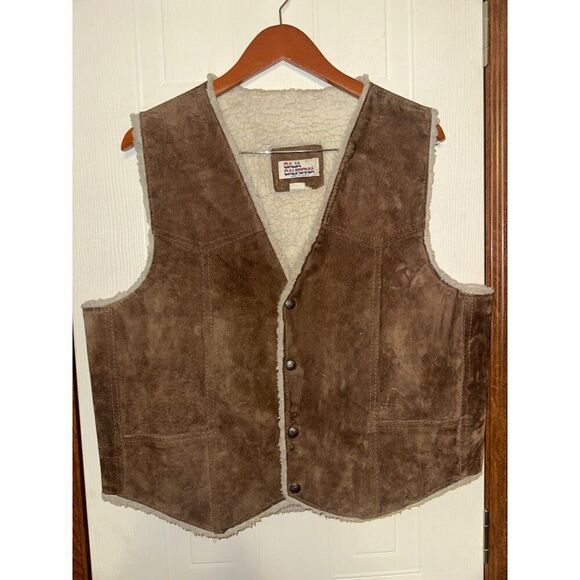 BAJA California Vintage Leather Sherpa Lined Vest  Size XL - Picture 3 of 12